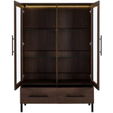 60'' Tall Display with Tempered Glass Door, LED Lighting, Two Drawers, Modern Style Storage N845P261801D