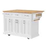 K&K 54inch Large Kitchen Island with Rubber Wood Drop Leaf, Embossed Texture Rolling Kitchen Cart on N707P195395W