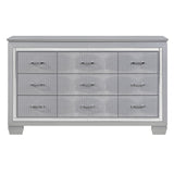 ZUN Modern Glam Silver Finish 1pc Nine Drawers Dresser Faux Alligator Textured Drawers Fronts Faux B011P149828