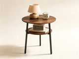 2-Tier Round Side End Table with Storage Shelf, Heavy Duty Metal Frame Adjustable Foot Pads 115 LBS 04241294
