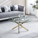 ZUN Modern Round Tempered Glass Coffee Table with Chrome Legs 49076259