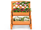2-Tier Solid Fir Wood Raised Garden Bed with Trellis Cylindrical Planter Box for Climbing Plants 05049323