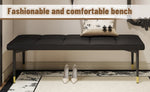 ZUN 59*17 Inch Multifunctional Black Shoe Bench - Faux PU Cushion, Sturdy Metal Legs With Gold W1151P214997