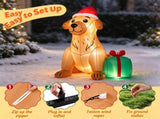 5 FT Christmas Inflatable Golden Retriever with Christmas Hat & Gift Box, Built-in LED Lights, Blow 26204893