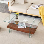 ZUN 43.3 Inch Modern Two-Tier Coffee Table - An Elegant Combination of Clear Glass and Dark Wood Texture W2920P226069