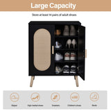 ZUN FCH 2-door vertical shoe cabinet particle board + plastic rattan black frame + original wood rattan 51206975