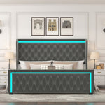 ZUN King Platform Bed Frame With High headboard, Velvet Upholstered Bed with Deep Tufted Buttons, W834126415