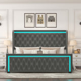 ZUN King Platform Bed Frame With High headboard, Velvet Upholstered Bed with Deep Tufted Buttons, W834126415