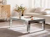 Silver Coffee Tables for Living Room with Dazzling Crushed Crystal Border, Clear Glass Rectangle W3081P326484