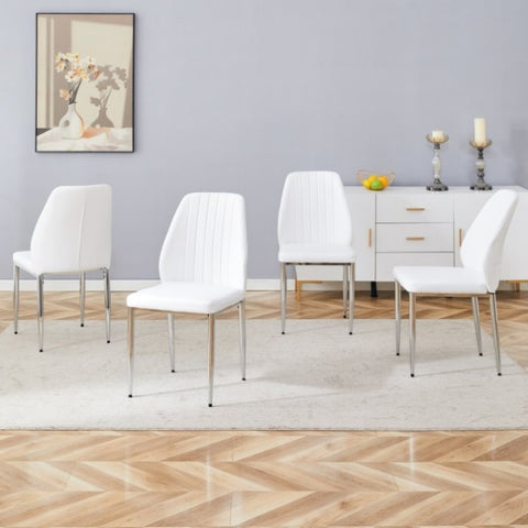 ZUN Set of Four White PU Comfort Dining Chairs .Dining chair with extended backrest,WHITE W1151P167551