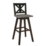 Pub Height Chairs Set of 2, Distressed Gray and Black 360-degree Swivel Chair Solid Rubberwood B011P194913