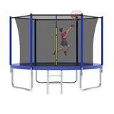 ZUN 10FT Trampoline for Kids, Basketball Hoop and Ladder, Outdoor Kids Trampoline with Safety K1163P147163