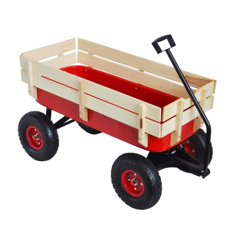 ZUN Outdoor Wagon All Terrain Pulling w/Wood Railing Air Tires Children Kid Garden W2181P189962
