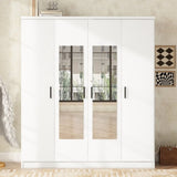 ZUN 4-Door Mirror Wardrobe with shelves, White 40564668