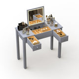 Sleek Grey Vanity Table with LED Lights, Flip-Top Mirror and 2 Drawers, Jewelry Storage for Women W760P152317