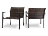 Set of 2 Stackable Outdoor Wicker Patio Dining Chairs, All-Weather Firepit Armchair with Armrests, 80539586