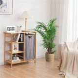 Bamboo Laundry Hamper Stand with 3-Tier Open Shelves 79290074