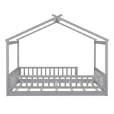 Full Size Wood Bed House Bed Frame with Fence, for Kids, Teens, Girls, Boys,Gray WF302177AAE