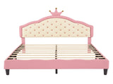Full Size Lovely Crown Fantasy PU Leather Princess Bed with Tufted Headboard, PinkCream N733P198762H