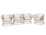 Outdoor Dining Chair MP1 - Teak Finish Wicker & Beige Steel Frame, 300LBS Weight Capacity, Includes N770P385227B