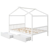 Full Size House Platform Bed with Two Drawers,Headboard and Footboard,Roof Design,White WF292923AAK