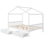 ZUN Full Size House Platform Bed with Two Drawers,Headboard and Footboard,Roof Design,White 45714852