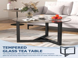 ON-TREND Round Glass Coffee Table Modern Cocktail Table Easy Assembly with Tempered Glass Top & WF293702AAB