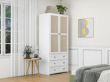 ZUN 2-Door Wardrobe with 3 Drawers High Wardrobe Armoire With 2 Rattan Door For Living Room, Bedroom W2232P162480