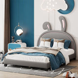 Full Size Upholstered Leather Platform Bed with Rabbit Ornament, Gray WF299139AAE