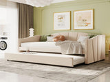 Upholstered Daybed Sofa Bed Twin Size With Trundle Bed and Wood Slat ,Beige 16042144