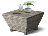 Outdoor PE Wicker Side Table with Storage, Small Patio Storage Bin Container for Hose Cushion Towel, 15727774