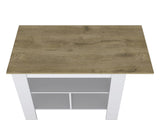 Kitchen Island, kitchen table 35" H, 3 Open Shelves, White/Macadamia B097133001