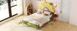 ZUN Twin Size Upholstered Platform Bed with Sunflower Shaped Headboard, Green WF321479AAL
