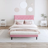Queen Size Upholstered Platform Bed Frame with Modern Button Tufted Linen Fabric Headboard, No Box W311P198067