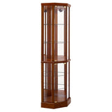 6 Shelf Lighted Corner Curio Cabinet with Adjustable Tempered Glass Shelves and Mirror Back, Oak W1693P170925