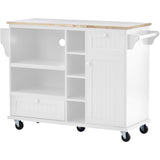 Kitchen Island Cart with Storage Cabinet and Two Locking Wheels,Solid wood desktop,Microwave WF296670AAW