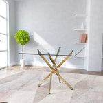 ZUN Contemporary Square Clear Dining Tempered Glass Table with Gold Finish Stainless Steel Legs 33706923