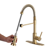 ZUN Pull Down Sprayer Spring Kitchen Sink Faucet Brushed Gold W122552138