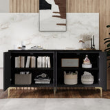 60" Sideboard Buffet Cabinet Handleless Press-to-Open Design,Carved Credenza Storage Cabinet with 4 W2696P279985