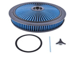 14" x 3" High Flow Round Air Cleaner Kit Washable Recessed Base Blue Filter Black Trim 42417449