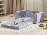 Kids Foldable Sofa Bed with Night Glow 2-in-1 Convertible Childrens Lounge Chair, Soft Flannel 76699199