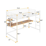 ZUN Twin Metal Loft Bed with Desk and Shelve,White 18643134