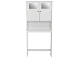 Toilet Cabinet with 2 Glass-Paneled Doors and 3 Shelves Painted MDF Bathroom Tall Cabinet 94073685