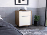 Nightstand 27" H, One Drawer, Storage with Door, Four Legs, White/Pine B097132988