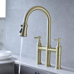 ZUN Pull Down Double Handle Kitchen Faucet 06296080