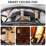 ZUN Caged Ceiling Fan with Lights Remote Control, Low Profile Flush Mount Farmhouse Modern Ceiling fans, W1340103796