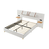 Queen Size Upholstered Platform Bed, Two Outlets and USB Charging Ports on Both Sides, Two Bedside WF324746AAA