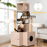 63" Multi-Functional Cat Tree with Litter Box - Includes Removable Washable Cushion, Scratching W1687P304383