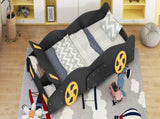 Twin Size Race Car-Shaped Platform Bed with Wheels and Storage, BlackYellow WF305759AAB