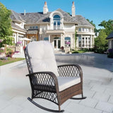 Outdoor Wicker Rocking Chair with Wide Seat, Thick, Soft Cushion, Rattan Rocker w/Steel Frame, High W209P268007